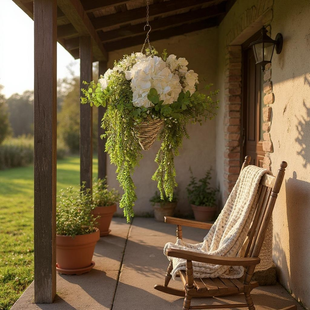 Pair of Elegant Cone Hanging Baskets ~ Hydrangeas & Eucalyptus